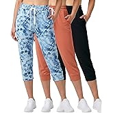 Real Essentials 3-Pack: Women's Ultra Soft Lounge Capri Joggers Sweatpants Athletic Yoga with Pockets(Available in Plus Size)