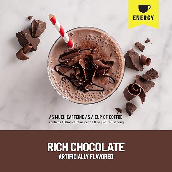 SLIMFAST ADVANCED ENERGY HIGH PROTEIN MEAL REPLACEMENT SHAKE, RICH CHOCOLATE, 20G OF READY TO DRINK PROTEIN WITH CAFFEINE, 11 FL. OZ BOTTLE, 4 COUNT (PACKAGING MAY VARY)