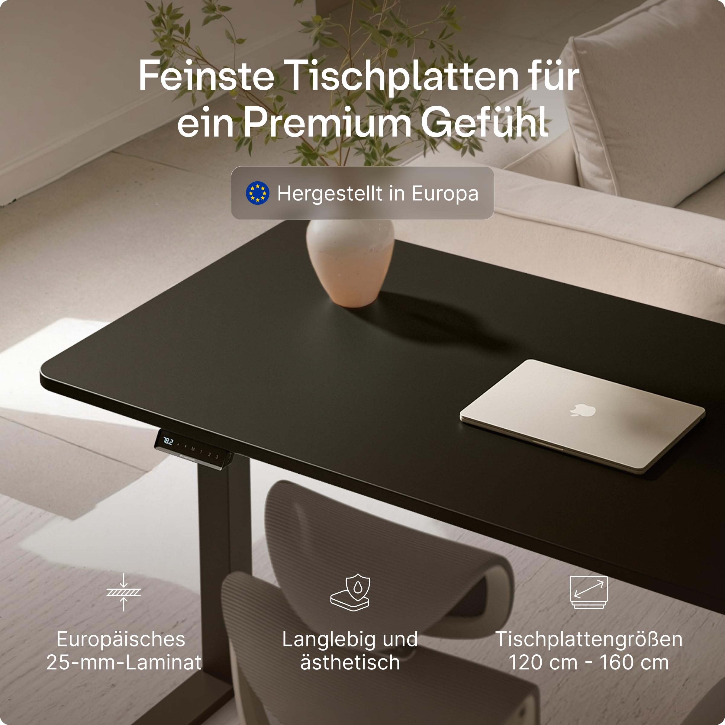 Desktronic Homeone Höhenverstellbarer Schreibtisch 160 × 80 cm – Elektrischer Schreibtisch Mit Zwei Elektrischen Motoren, Touchscreen-Steuerung Und Integrierten USB-a- Und USB-c-ladeanschlüssen 8