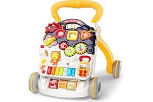 YOLAY Baby Walker Push with Wheels, Sit-to-Stand Walker for Baby Boy and Girl 6-12 Months with Detachable Play Panel, Stable Handle, Early Learning Activity for Kids - Yellow