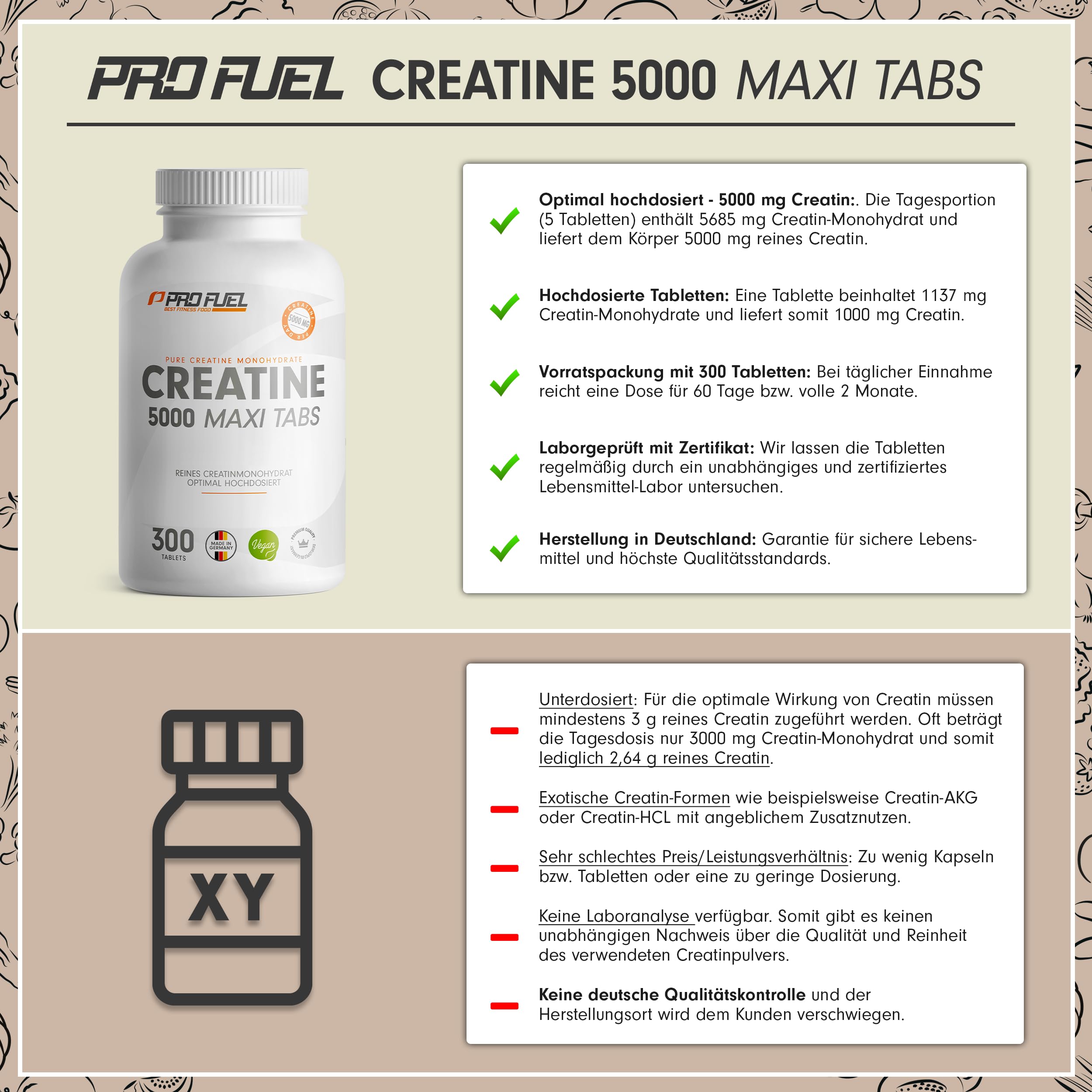 Creatin Tabletten 300x - optimal hochdosiert mit 5685 mg Creatin-Monohydrat, davon 5000 mg Creatin - vegane Kreatin-Tabletten - laborgeprüft mit Zertifikat - Vorrat für 60 Tage 3