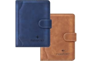2 Packs RFID Blocking Passport Holder Travel Wallet Cover Case Premium PU Leather Passport Holder-RFID Blocking Travel Organi