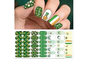 TailaiMei 12 Sheets St. Patrick’s Day Nail Wraps, Luck of The Irish Adhesive Nail Art Stickers Full Wraps Strips with 2 Pcs Nail Files for DIY Shamrock Nail Decals