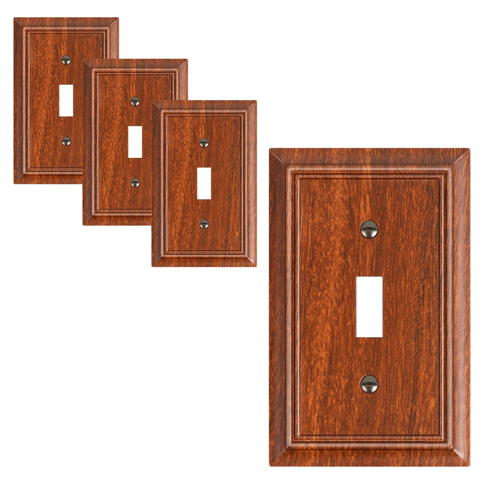 Photo 1 of 4-Pack Single Toggle Light Switch Cover Plate, Durable Natural Bamboo Fiber Decorative Switch Plate Covers, Wood Grain 1 Gang Wall Plate, Corrosion Resistant