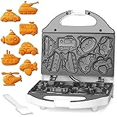 SugarWhisk Car Waffle Maker for Kids, Halloween &amp; Christmas Mini Waffle Maker, 8 Fun Vehicle Shaped Mini Pancake Maker, Non Stick Surface, Excellent Gift, White