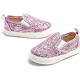 Tegeek Sparkly Sneakers for Girls 3-12 Years Slip-On Comfort Fit Casual Princess Shoes
