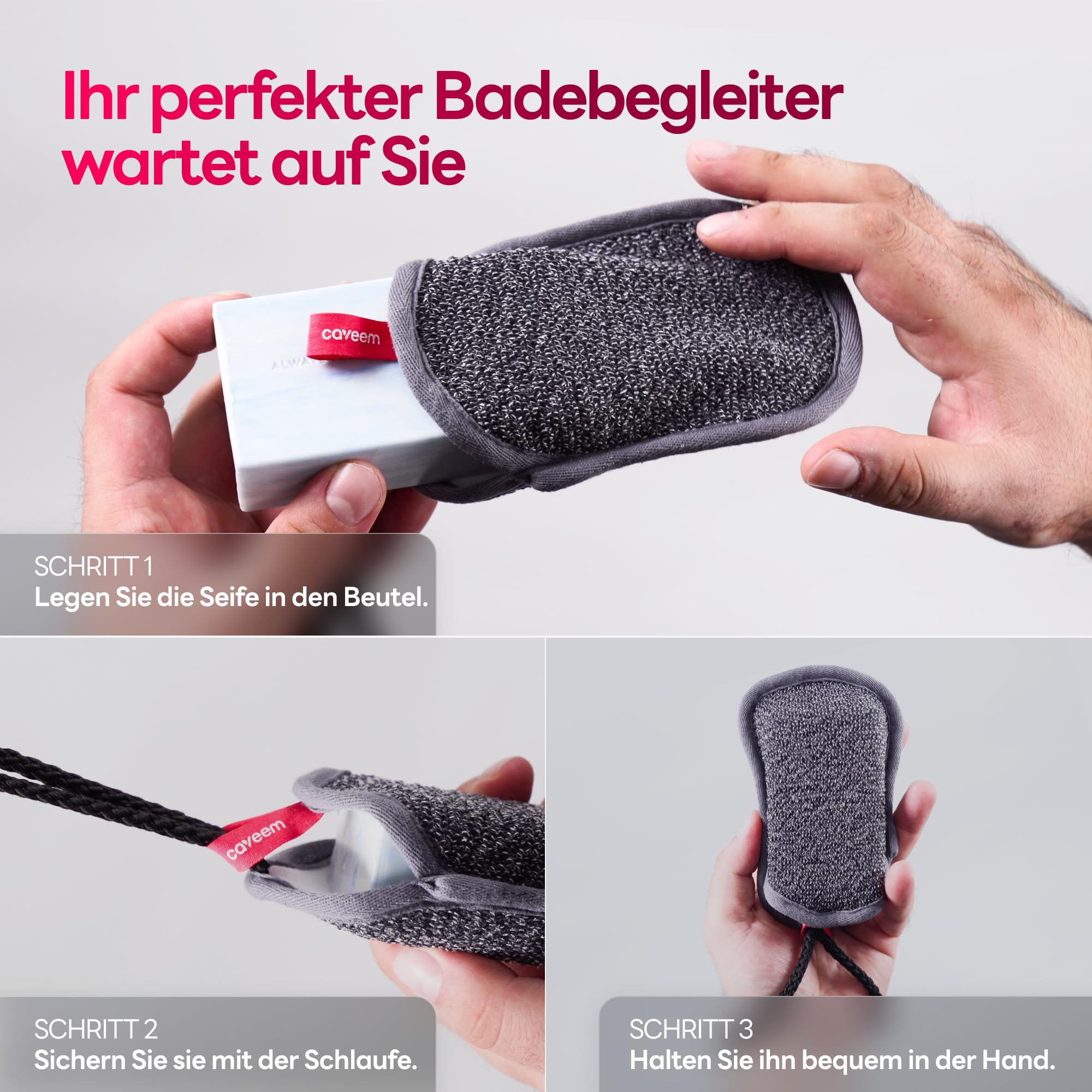 Seifenspender-Tasche mit Rauer & Sanfter Peeling-Oberfläche, Netzbeutel für Seifenstücke zur Körperreinigung, Waschbeutel mit Griff für Dusche und Bad (2er Pack) 7