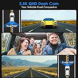 Yonvim Dash Cam Front and Rear 2.5K + 1080P QHD