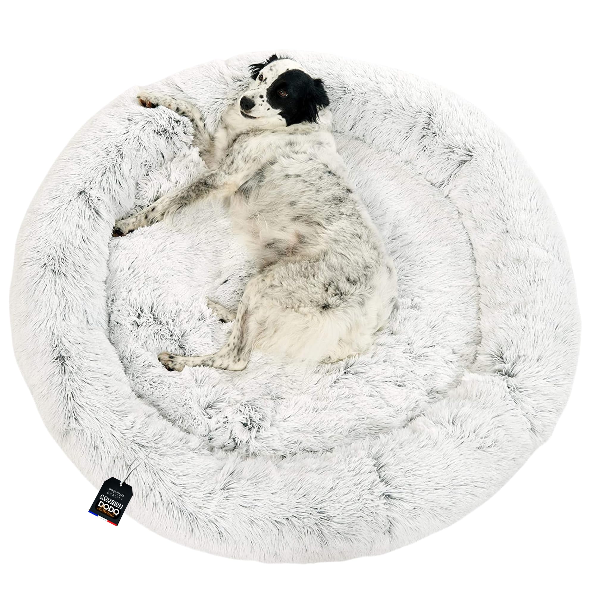 One PETS-TOP Dog Beds Large - Washable Fluffy Calming Bed - Soft Long Plush with Removable Cover, Dodo Donuts XXL Extra Large Mattress (Pearl Grey, 115cm)
