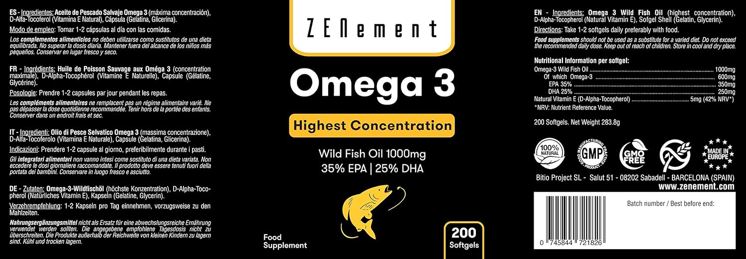 Omega 3-2000 mg (EPA 700 mg & DHA 500 mg) per Daily dose (2 softgels), Maintains Normal Triglyceride Levels - Image 3