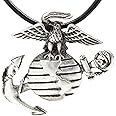Trilogy Jewelry Pewter USMC Marine Corps Insignia Semper Fi Pendant on Leather Necklace