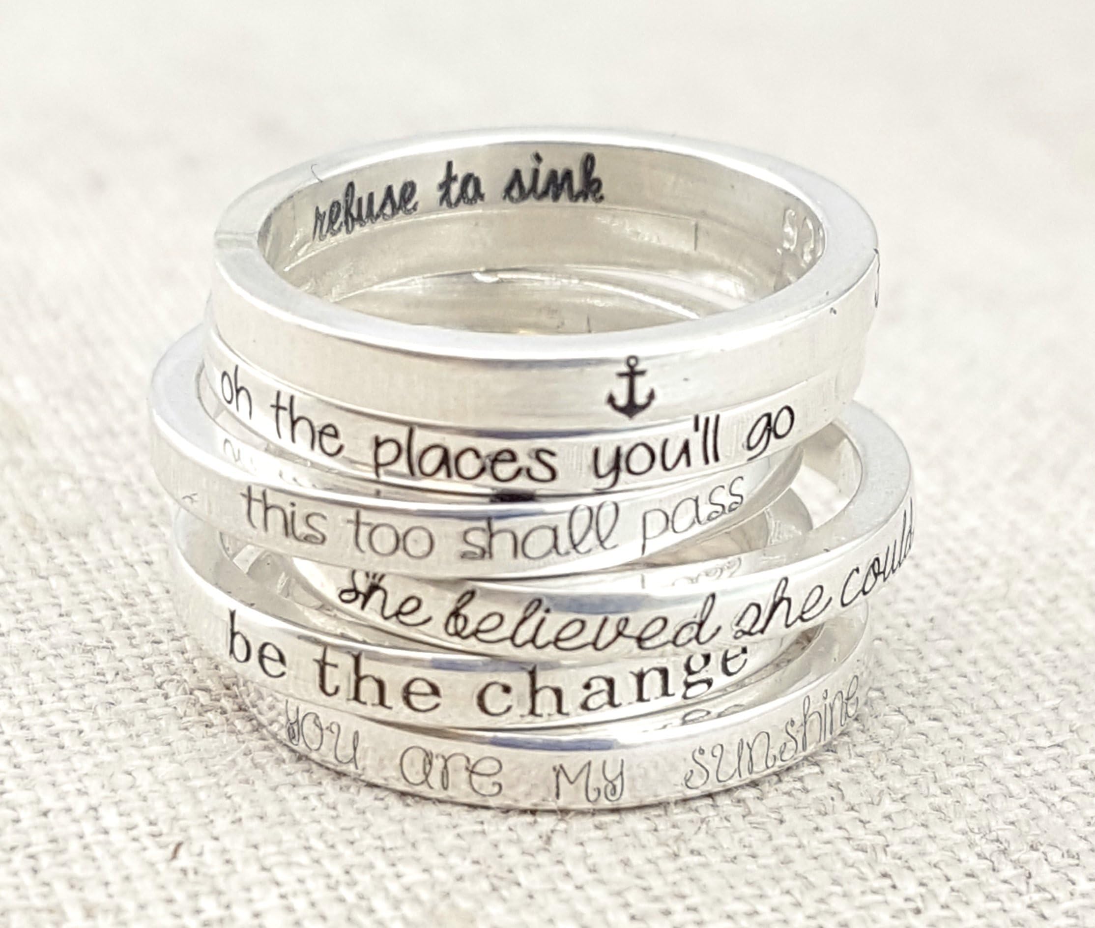 Thin Inspiration Ring - Silver Stacking Ring - 925 Silver Ring - Refuse to Sink - This too shall pass - Silver Jewelry