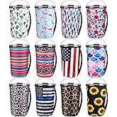 Boao 12 Pieces Reusable Iced Coffee Cup Sleeve Insulator Neoprene Beverages Cup Holder for Tumbler Hot Cold Drinks with Handle Summer Beach Tropical Hawaii Party(24 Ounce,Elegant Style)