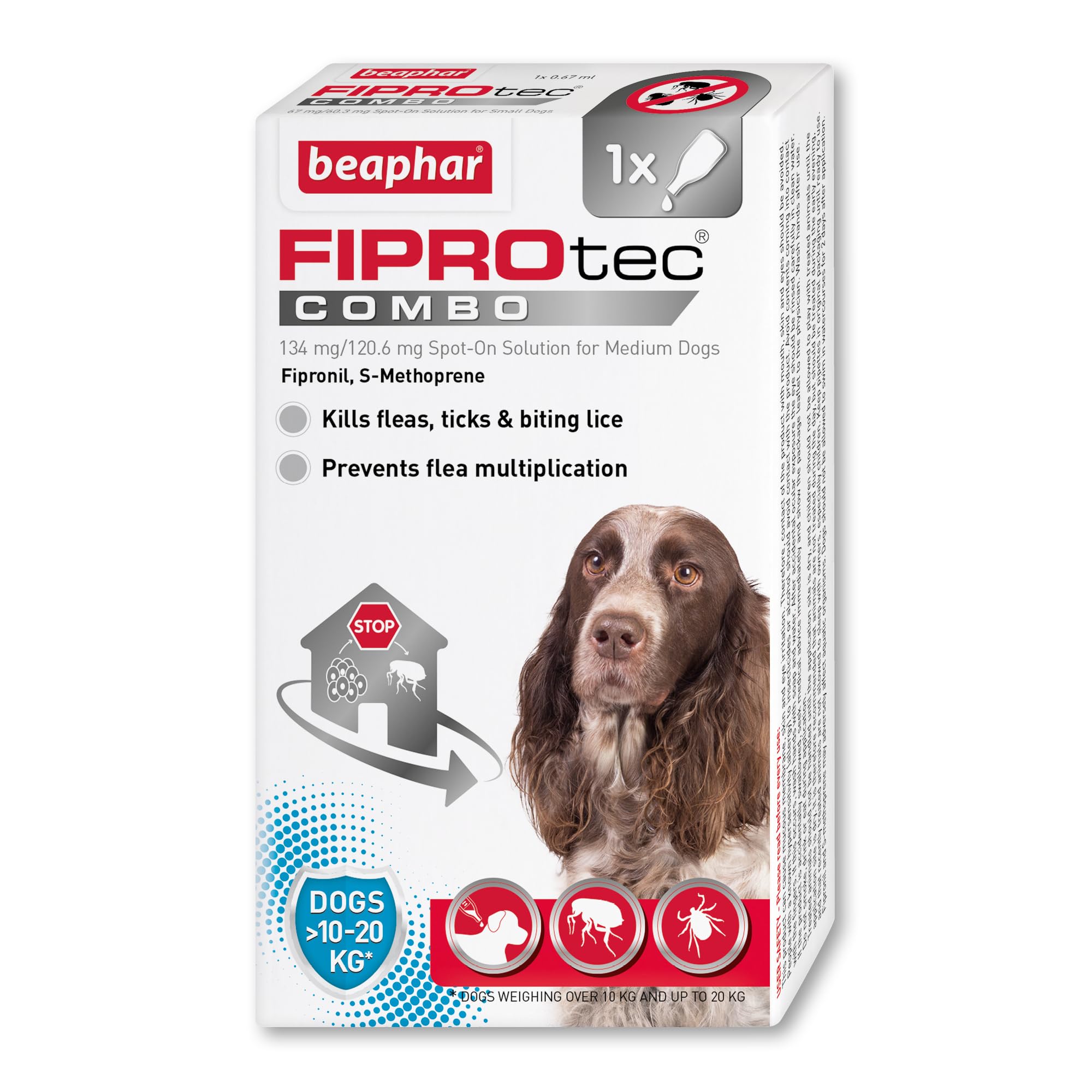 Beaphar - FIPROtec® COMBO for Medium Dogs (10-20kg) – 1 pipette - Kills Fleas, Flea Eggs, Flea Larvae & Ticks - Stops Fleas Multiplying on Pet and in Home - Vet Strength Dog Flea Treatment