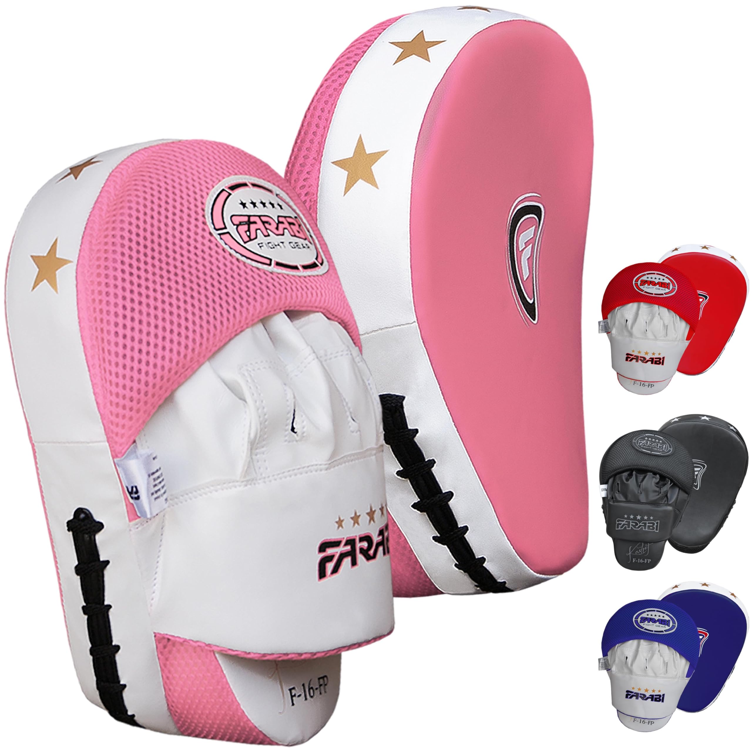 Farabi Focus Pads Curved Punching Hook-Jab Mitts Boxing MMA Training Muay Thai Training Pads Pair (Pink)