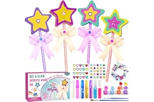 Ambesi Make Your Own Princess Wand Craft Kit, 4PCS Thick Wooden Fairy Wands with Gem Stickers & Ribbons, Art Kits for Toddler, Girls Painting Crafts Birthday Holiday Gifts for Girls Ages 3 4 5 6