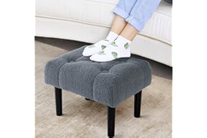 HOUCHICS Fur Padded Foot Stool, Small Ottoman Foot Rest with Wooden Legs,Modern Rectangle Chair Foot Rest Foot Step Stool for Living Room, Couch, Desk(Grey)