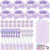 65 Pcs Sleepover Party Supplies for Women Include Spa Headband Sleep Eye Mask Pink Scrunchie with Coquette Bow Mirror Hair Comb Gift Bags for DIY Spa Sleepover Slumber Wedding Birthday Party Favors