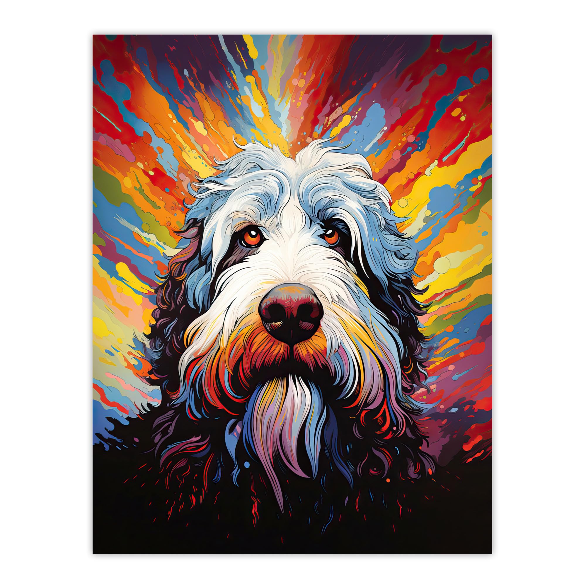 Artery8 Old English Sheep Dog Lover Gift Pet Portrait Colourful Artwork Painting Large Wall Art Poster Print Thick Paper 18X24 Inch