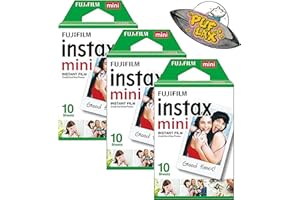PUFLAX FUJIFILM Mini Instant Camera Film: 30 Shoots Total, Value Pack, (10 Sheets x 3) - Capture Memories Anytime, Anywhere - Includes UFO Sticker