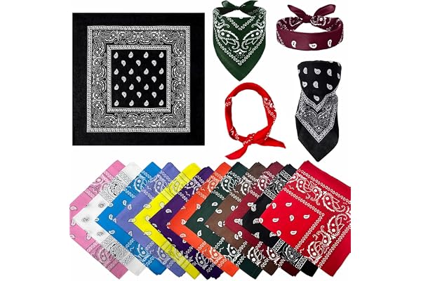 KSRDOVSA 12 Pcs Bandana,Large Paisley Bandanas for Women Men,Multi-Purpose Headband handkerchief,Vintage Square Head Scarf