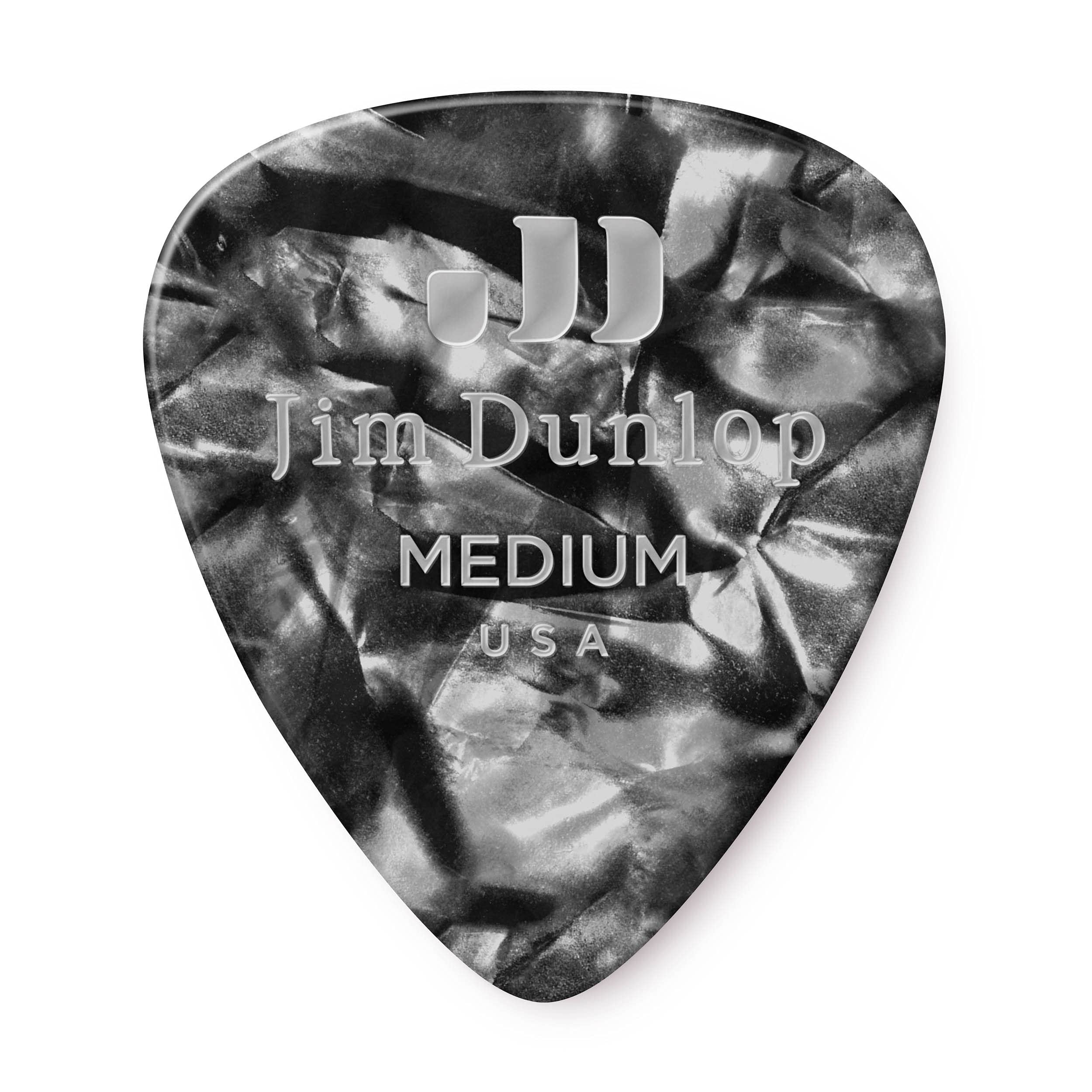 Dunlop 483R02MD Genuine Celluloid, Black Pearloid, Medium, 72/Bag
