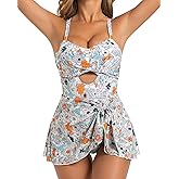 MAXTOOA Womens One Piece Swimsuits Tummy Control Cutout Bathing Suit Gold Metal Swim Dress Adjustable Straps Swimwear