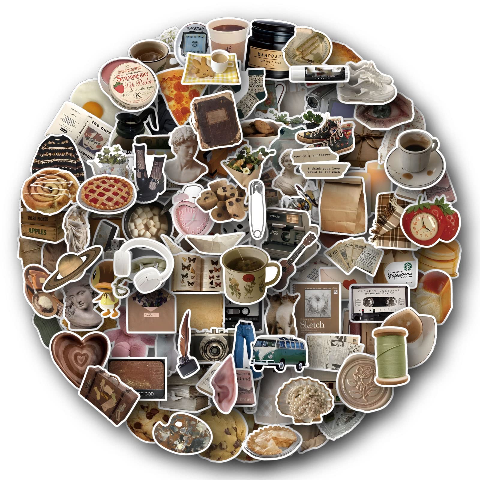 Affoto Bubble Retro Nostalgia Stickers (120 PCS), Waterproof, PVC, Round, Smooth Surfaces, Adult, Retro, Cartoon