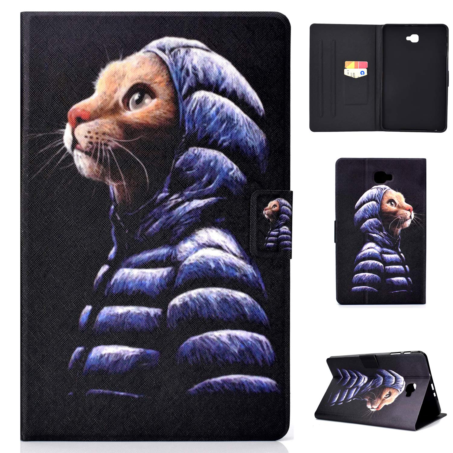 Lspcase Samsung Galaxy Tab A 10.1 Case Cover PU Leather Flip Folio Cover for Samsung 10.1 SM-T580/T585 Backcover with Auto Wake/Sleep and Card Slots for Samsung Galaxy Tab A 10.1 Dressed Cat