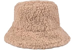 ChezAbbey Faux Fur Bucket Hat, Fuzzy Furry Winter Warm Fisherman Cap, Fluffy Teddy Sherpa Clothe Hats for Women Men Girls