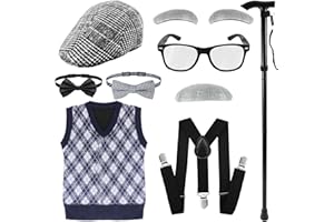 KITIMI 100 Days of School Costume for Kids Boys, Kids Old Man Costume Kit, 1920s Mens Boys Gatsby Costume, Grandpa Accessories Set