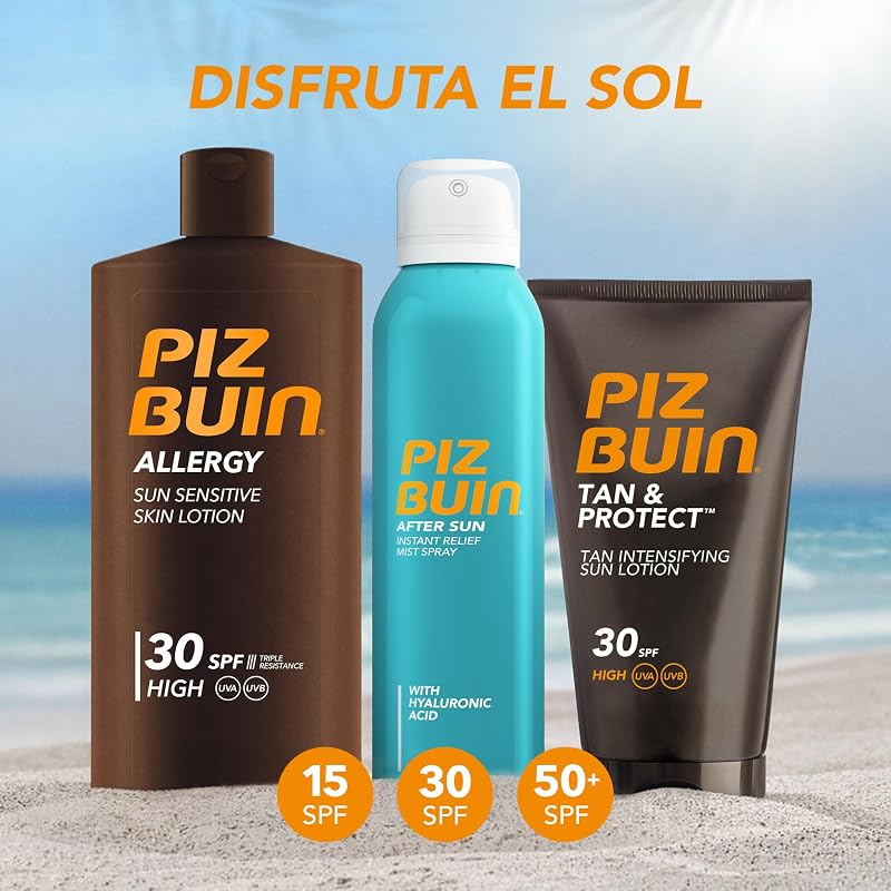 Piz buin allergy sun sensitive skin lotion fps 30 (200 ml), protetor solar corporal com fps 30, proteção solar elevada para peles sensíveis, loção corporal com filtros uva/uvb