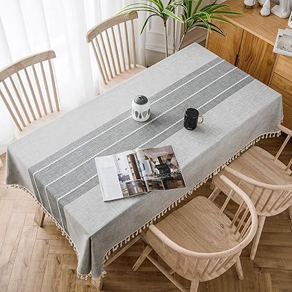 Soledi Nappe De Table Rectangulaire En Coton Et Lin Nappe Rayure Gris Impermeable Et Anti Taches Nappe Pour Cuisine Table Decoration Table Carree Table Ronde 140cmx180cm Amazon Fr Jardin