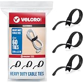 VELCRO Brand Heavy Duty ONE-WRAP Cable Ties, 8in x 1/2in, Black, 60 Pack | Heavy Duty Wire Management For Cord Bundling In Ho
