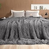 Pawque Faux Fur Blankets Queen Size Fluffy Soft, Sherpa Fleece Luxury Decorative Warm Cozy Blanket for Sofa Couch Bed, Breathable & Washable, Grey / 90x90 inches