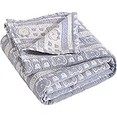 NTBAY 3 Layer Muslin Cotton Toddler Blanket, Jacquard Reversible Nursery Bed Blanket, Super Soft and Thermal for All Seasons, Decoration Gift, 30"x40", Blue Bear