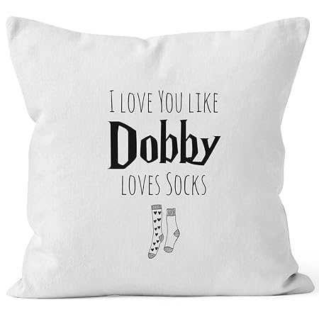 MoonWorks Kissen-Bezug I Love You Like Dobby Loves Socks Geschenk Liebe Valentinstag Jahrestag Hochzeitstag weiß 40cm x 40cm