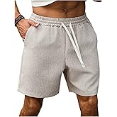 SHENHE Men's Linen Shorts Casual Elastic Waist Drawstring Summer Beach Vacation Travel Shorts
