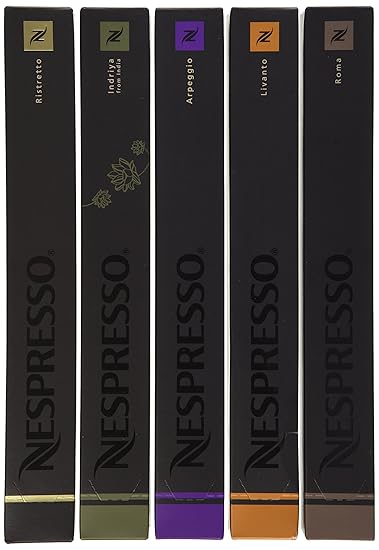 Nespresso 50 Capsules - 10 Indriya, 10 Ristretto, 10 Roma, 10 Arpeggio, 10 Livanto