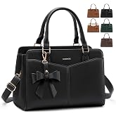 RAINSMORE Purses for Women Satchel Purse, PU Leather Structured Work Handbag with Bowknot and Shoulder Strap, Fits 11'' iPad