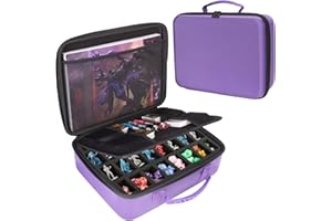 Mumlicha Dice Tray Case for DND Dice Set, Miniature carrying case Compatible with Dungeons and Dragons Miniatures, Minature Figurine Storage Case for RPG for MTG Tabletop Game Collections (Purple)