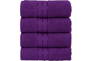 Elegant Comfort Three Line Popcorn Towel Set for Bathroom 16 x 28 inches, Premium Hotel Quality 4-Pack Hand Towels, 100% Turkish Cotton, Soft and Durable, Quick Dry and Highly Absorbent, Purple