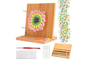 DEPAADER Crochet Blocking Board- Granny Square Blocking Board for Crocheting, Handcrafted Bamboo Crochet Accessories for Knitting, Gift for Grandmother with 20 Stainless Steel Rod 50 Stitch Makers 7.8 INCH