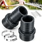 CARIMOMO 2PCS 1-1/2" PVC Barbed Hose Fittings with NPT Adapter | Dual Leak-Proof Seal, Tool-Free Install, 2 Hose Clamps Included, 145PSI Rated, for Garden Pool Kitchen Plumbing