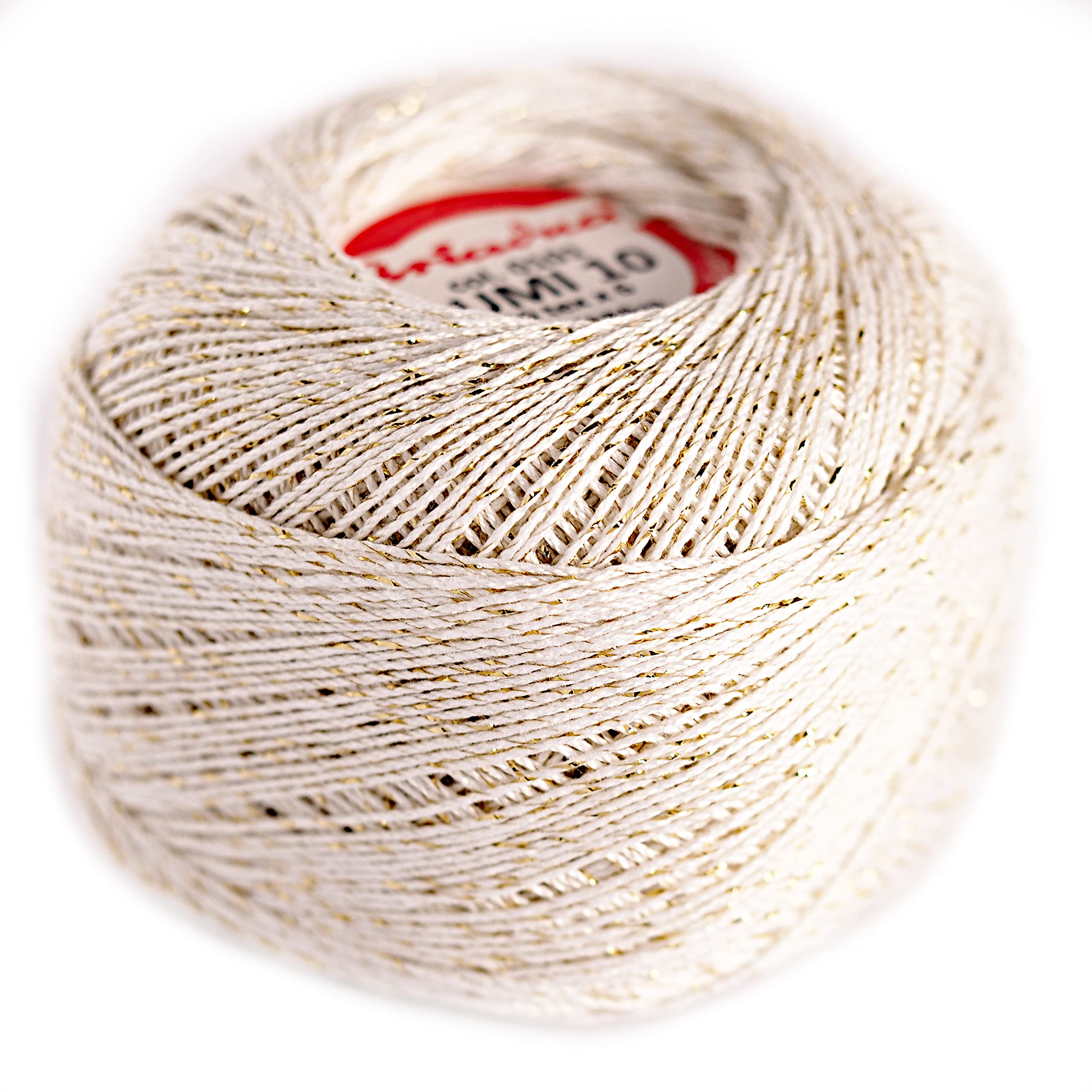 Crochet Cotton with Metallic Thread Size 10 Ball Yarn Spool Thread 50g LUMI (White/Gold 101)