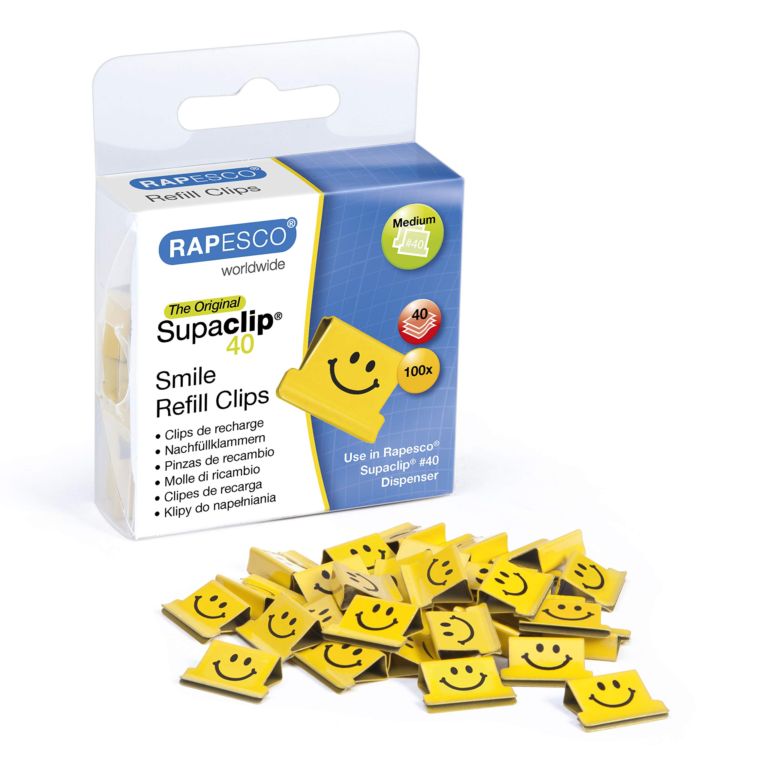 Rapesco 1380 Supaclip 40 Smiles Refill Clips, Bright Yellow, Pack of 100