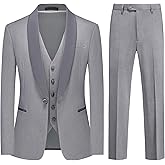 Men's Suit Slim Fit 3 Piece Tuxedo Shawl Collar Blazer Jacket Vest Pants Suit Set for Casual Wedding Prom Formal Wear