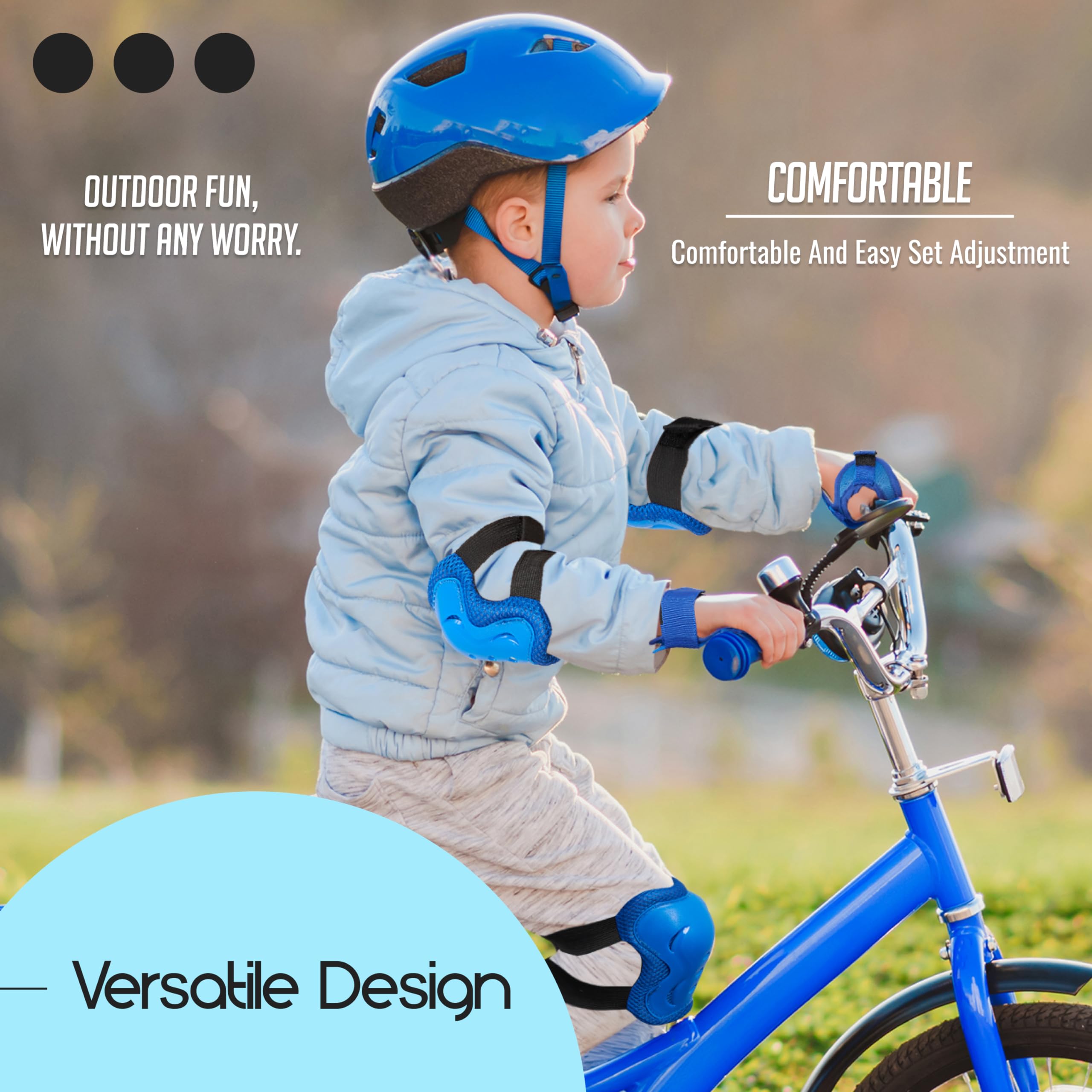 banana bike Rollerblade Pads for Kids - Knee Pads, Elbow Pads, Wrist Guards - Knee Pads for Kids - Protective Gear for Outdoor Activities (Medium, Blue)