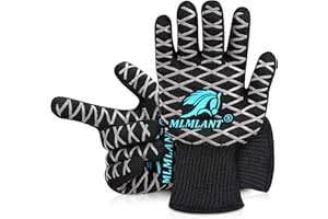 MLMLANT BBQ Cooking Grill Gloves, 1472℉/800℃ Extreme Heat Resistant Gloves, EN407 Certified, Non-Slip & Premium Insulated Out