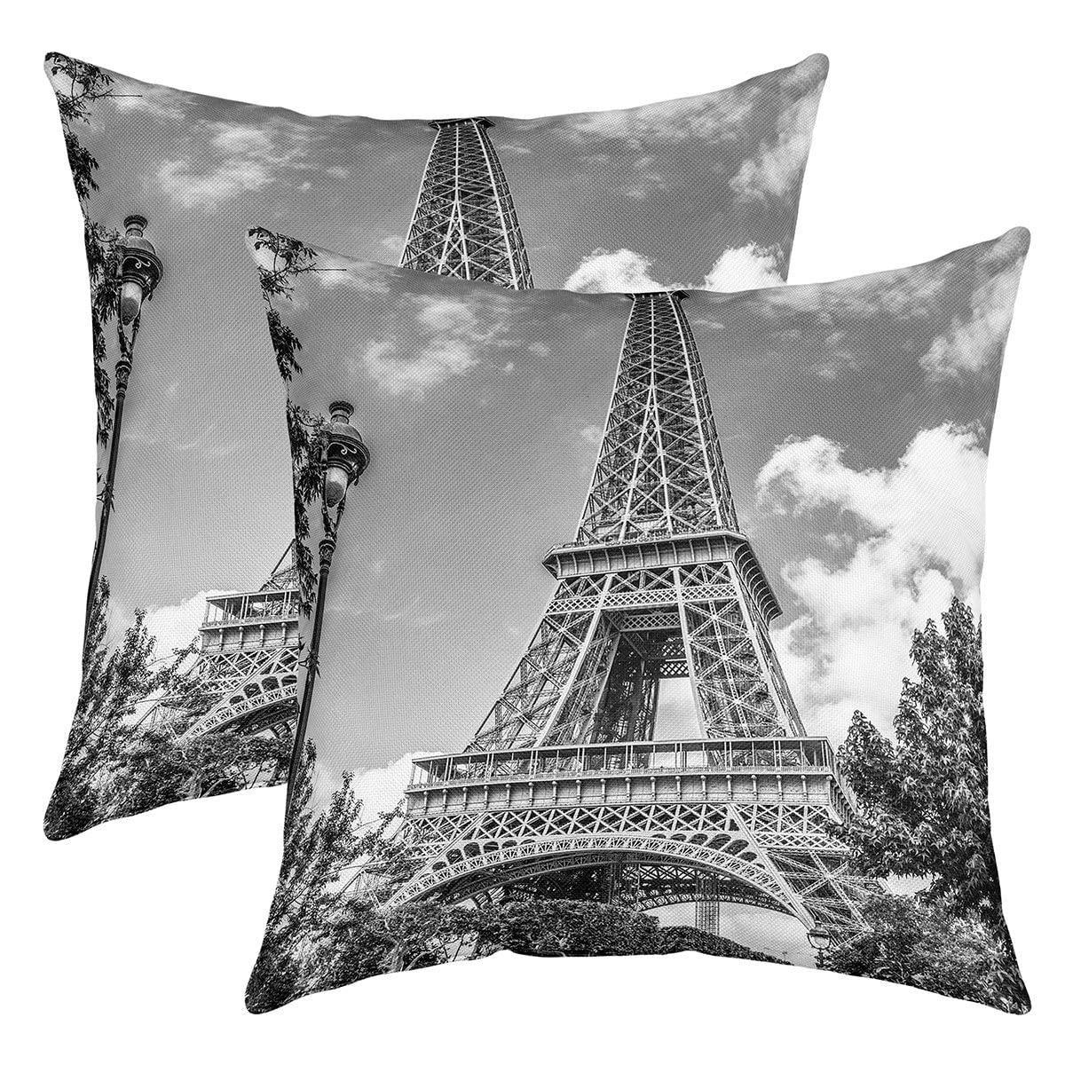 Loussiesd Pack of 2 Eiffel Tower Decorative Throw Pillow Covers Soft Paris Decor Square Cushion Case Set for Sofa Bedroom Living Room Valentines Trip Design Grey Pillow Cases Pillowcases 20x20 Inch